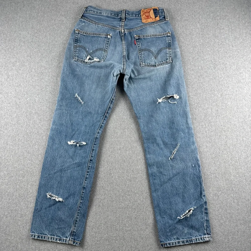 Levi's Jeans Mens W30 L30 501 Original Fit Light Wash Distressed Button Fly